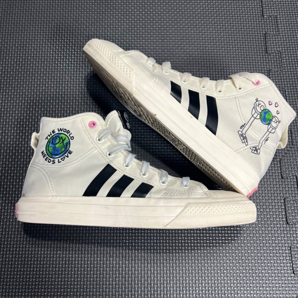 Adidas X André Saraiva Nizza Hi RF Shoes US Size 6.5 Canvas Upper White With Pin - Picture 2 of 5